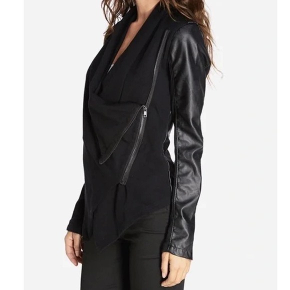 NFS BlankNYC Draped Faux Leather Zipper Front Asymmetrical Jacket Coat Size M - Picture 5 of 9
